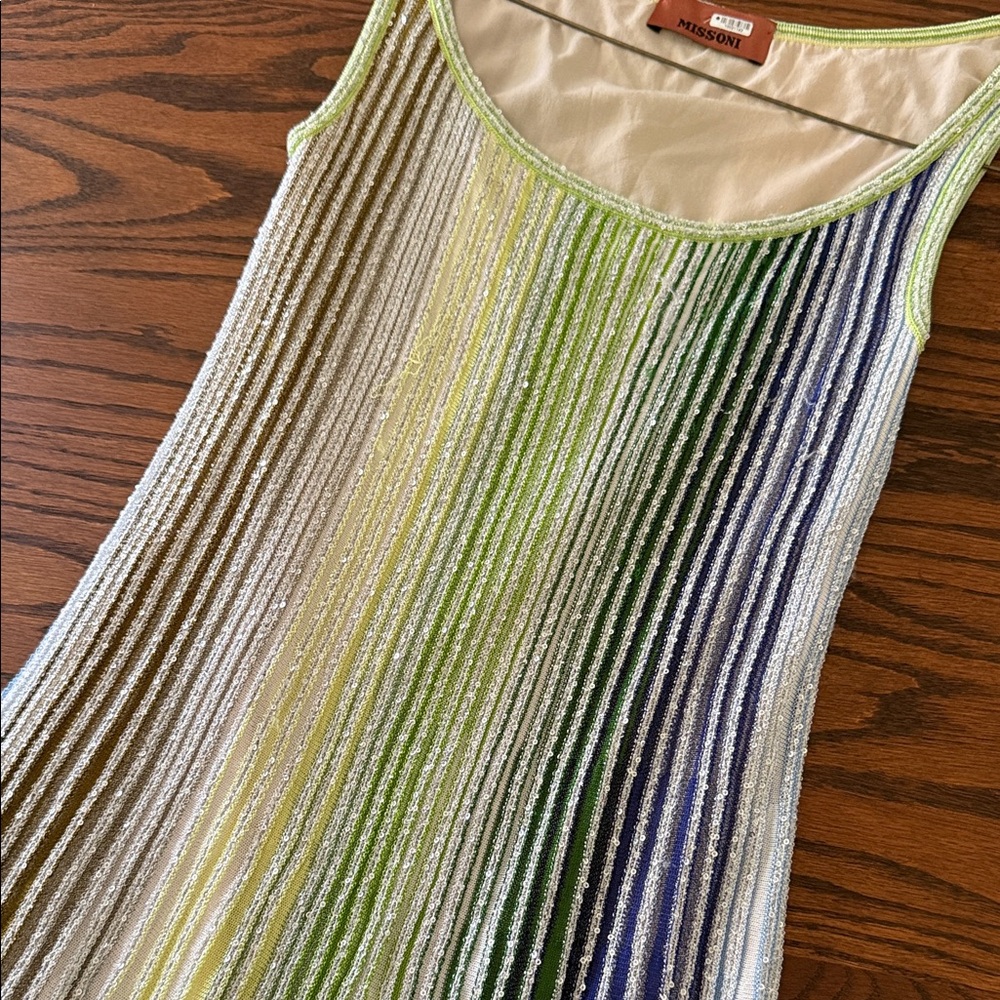 Missoni Sleeveless Paillette Stripe Knit Mini Dress In Multi - Picture 3 of 16